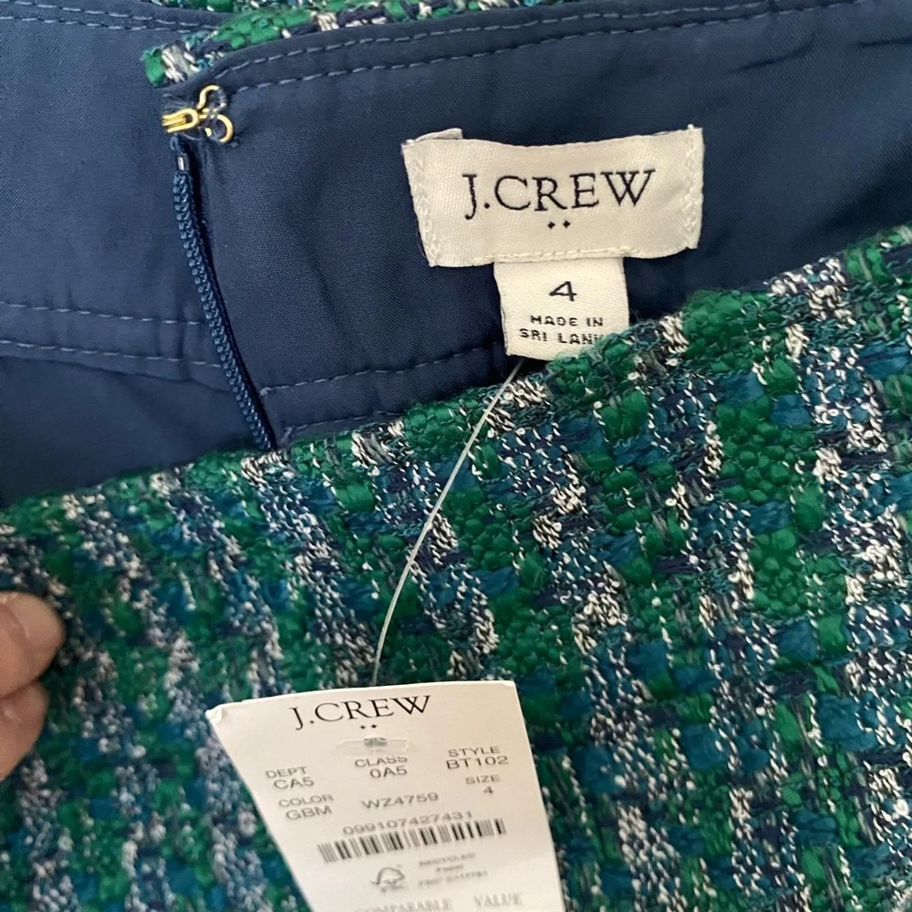 NWT J. CREW Green and Blue Tweed A-line Skirt Size 4